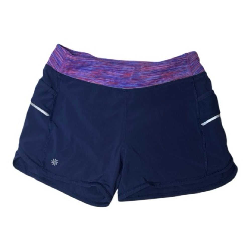 Athleta Girl Navy Side Pocket Shorts with Multicolor Waistband. Size (XL) 14.